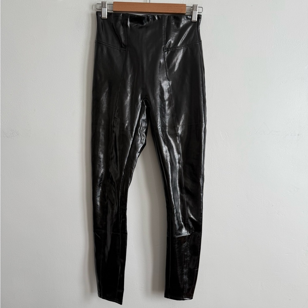SPANX Glossy Black Faux Leather High Waist Leggings Skinny Pants